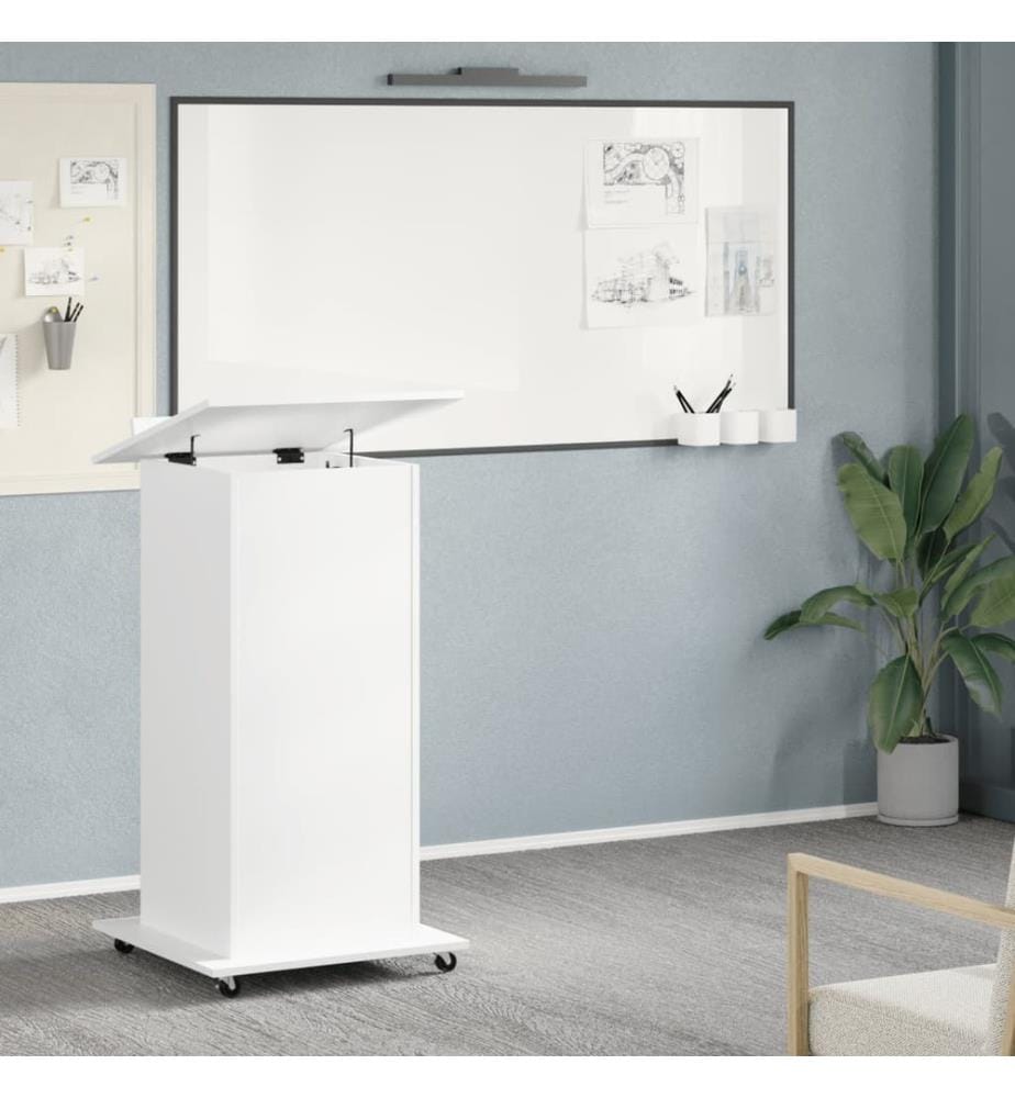 Rednerpult mit Rollen & Schublade Weiss 55x55x107 cm