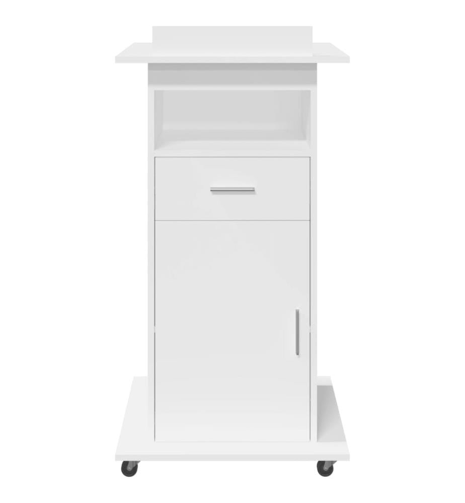 Rednerpult mit Rollen & Schublade Weiss 55x55x107 cm