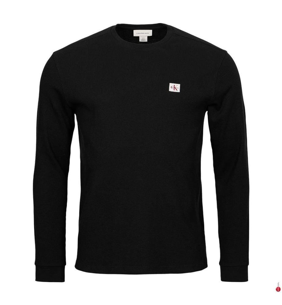 Long-sleeved T-Shirt with waffle texture - black