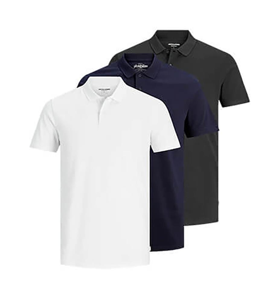 Set of 3 Polos - White, Black and Navy