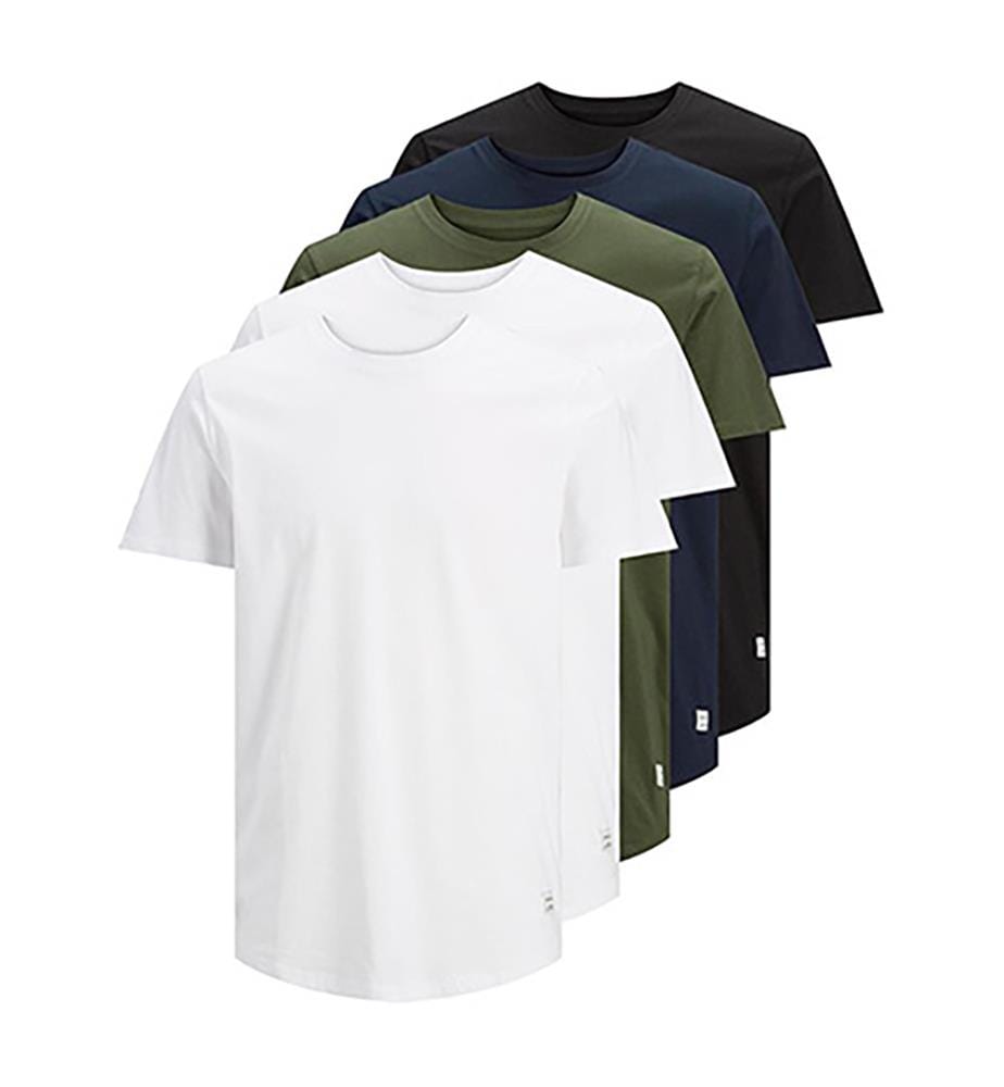 Set of 5 Long-Line Fit T-Shirts - 4 Colors