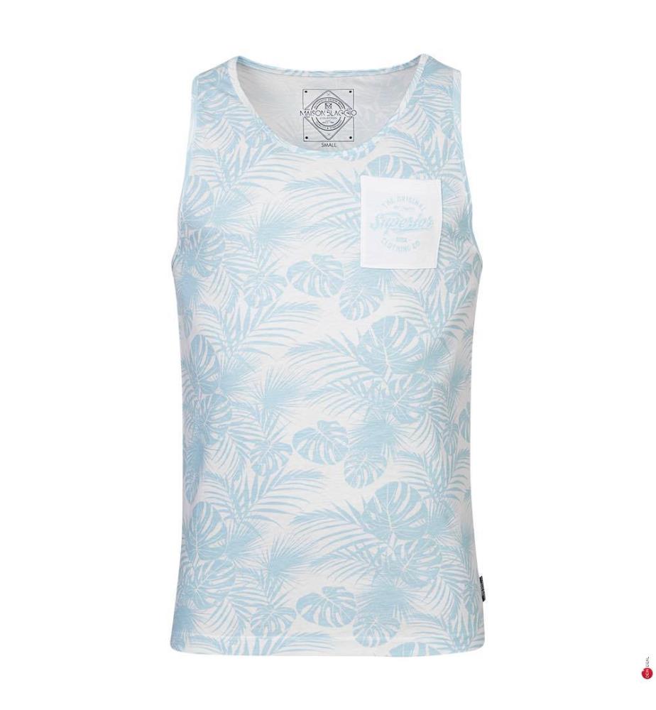 Monro Slim Fit Tank Top - White and Light Blue