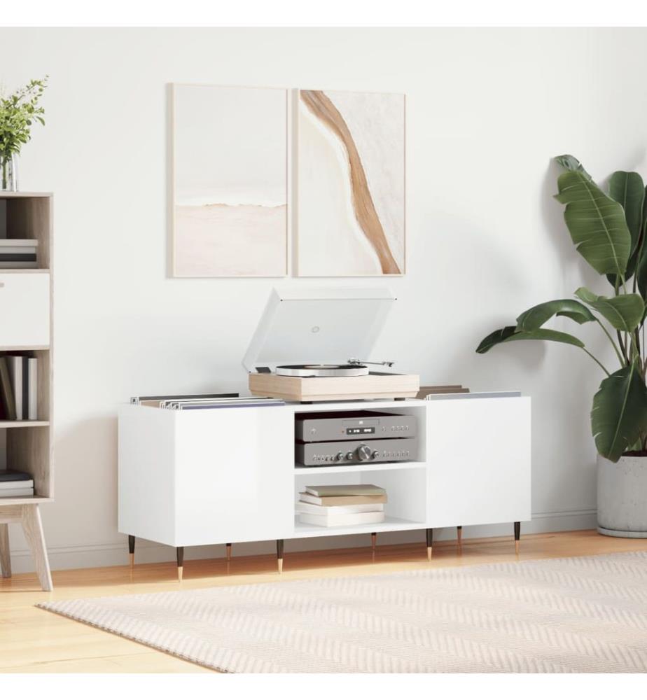 Disk cabinet white glossy 121x38x48 cm engineered wood