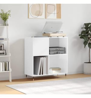 Plattenschrank Hochglanz-Weiss 84,5x38x89 cm Holzwerkstoff
