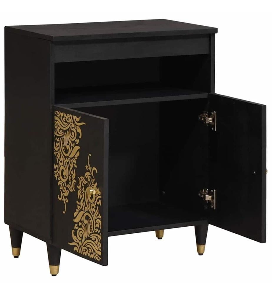 Sideboard mit Regal Schwarz 60 x 33 x 75 cm Massivholz Mango