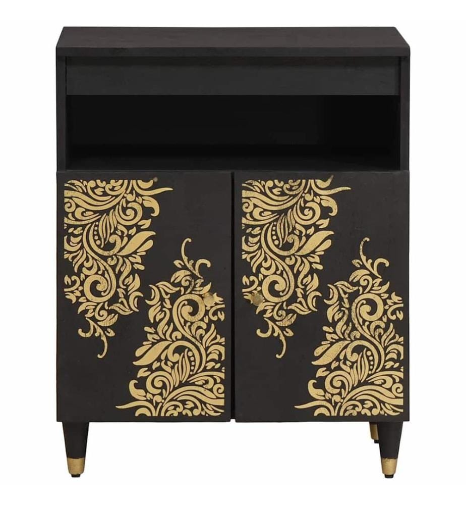 Sideboard mit Regal Schwarz 60 x 33 x 75 cm Massivholz Mango