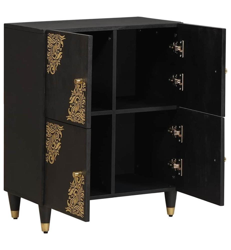 Sideboard mit Regal Schwarz 60 x 33 x 75 cm Massivholz Mango