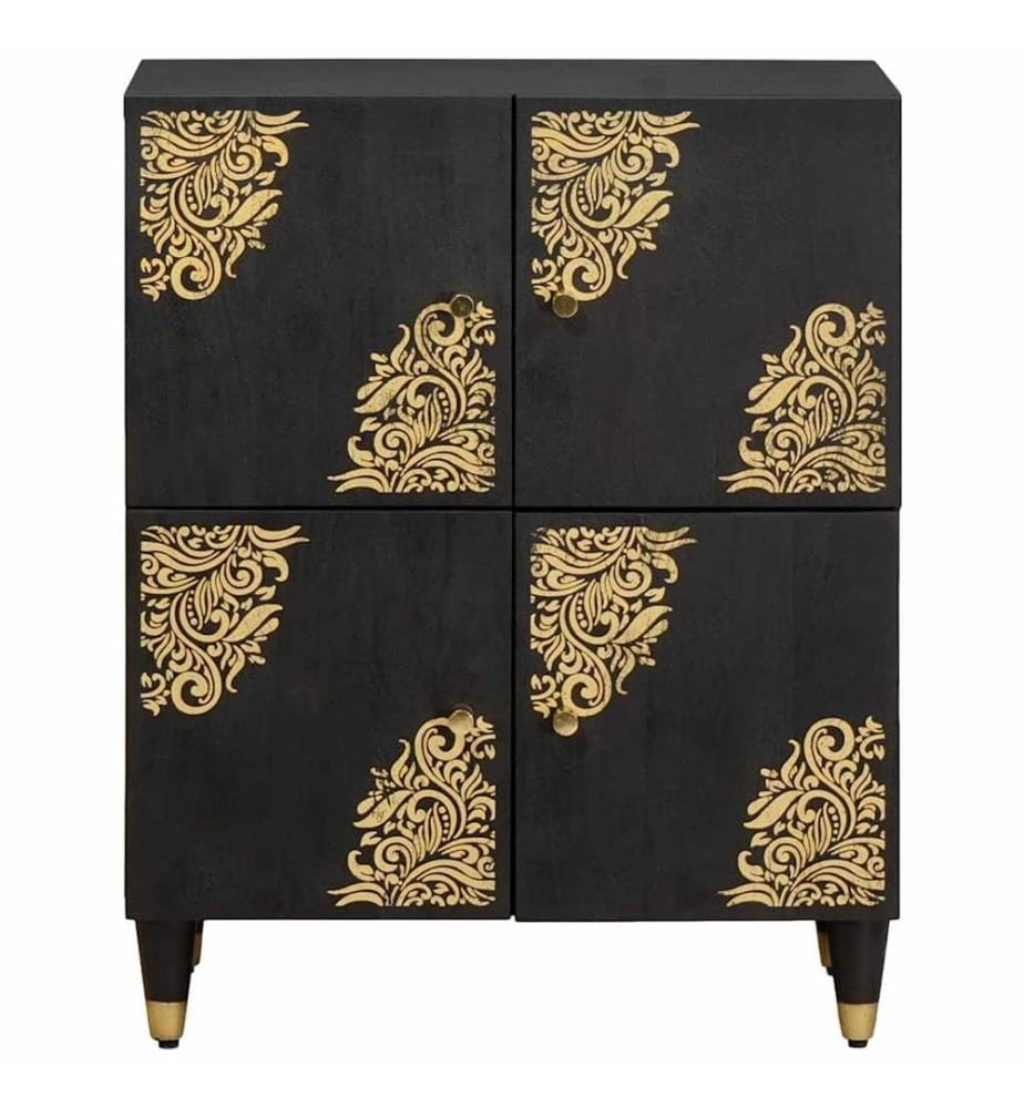 Sideboard mit Regal Schwarz 60 x 33 x 75 cm Massivholz Mango