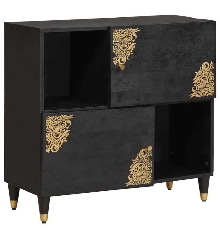 Sideboard mit Regal Schwarz 80 x 33 x 75 cm Massivholz Mango