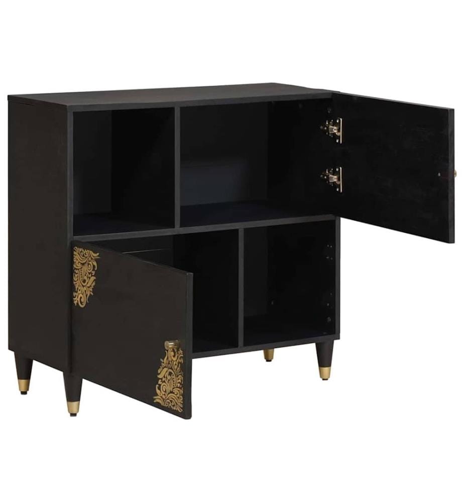 Sideboard mit Regal Schwarz 80 x 33 x 75 cm Massivholz Mango