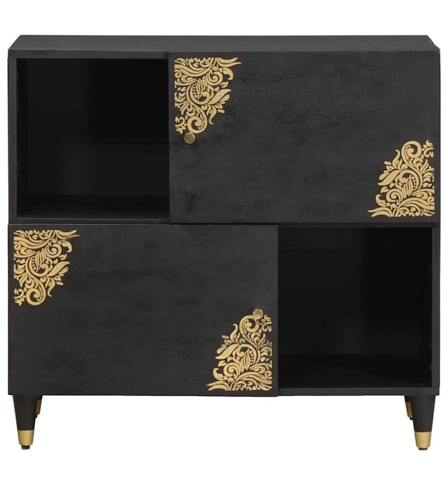 Sideboard mit Regal Schwarz 80 x 33 x 75 cm Massivholz Mango