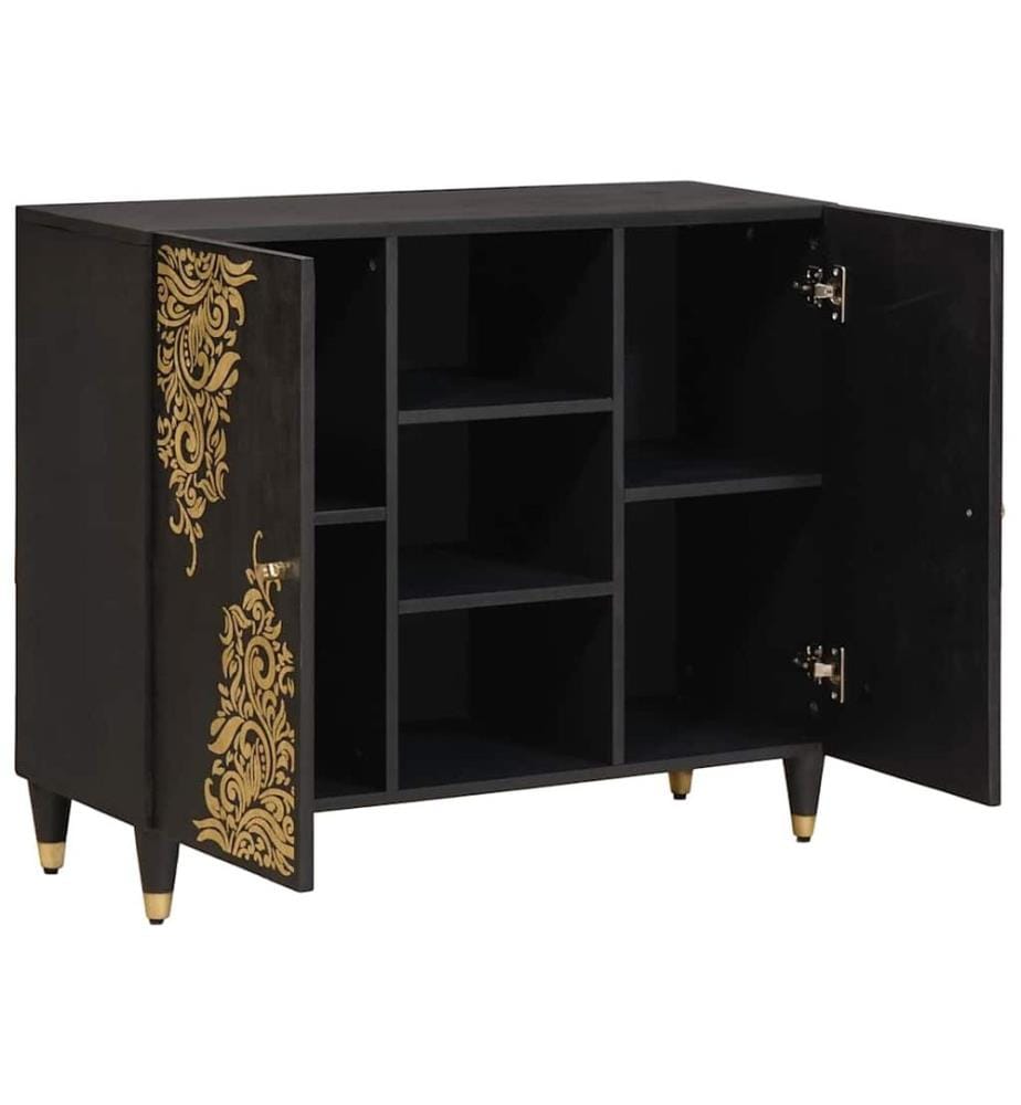 Sideboard mit Regal Schwarz 90 x 33 x 75 cm Massivholz Mango