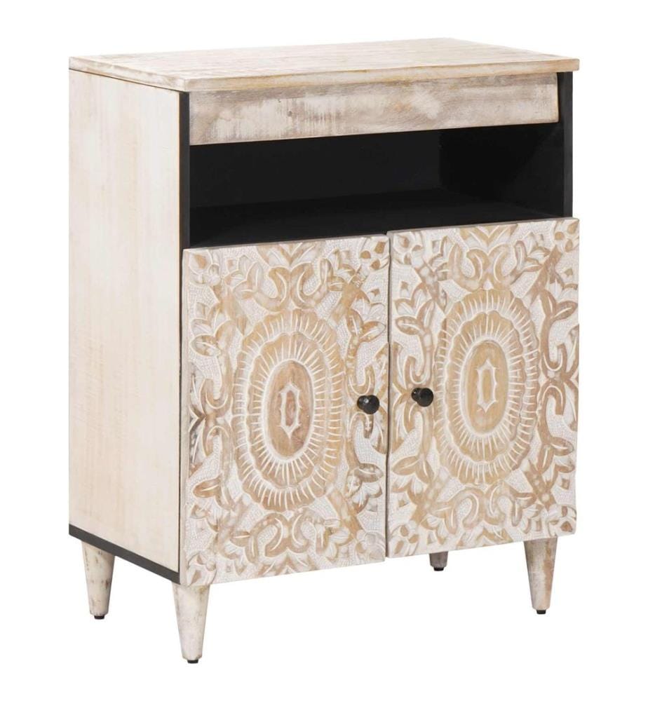 Buffet avec porte Blanc 60 x 33,5 x 75 cm Bois de mangue massif