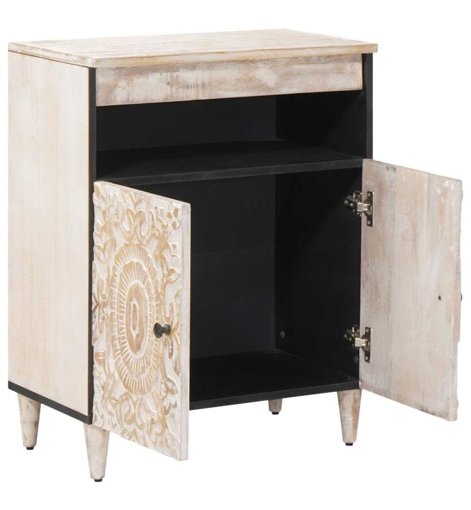 Buffet avec porte Blanc 60 x 33,5 x 75 cm Bois de mangue massif