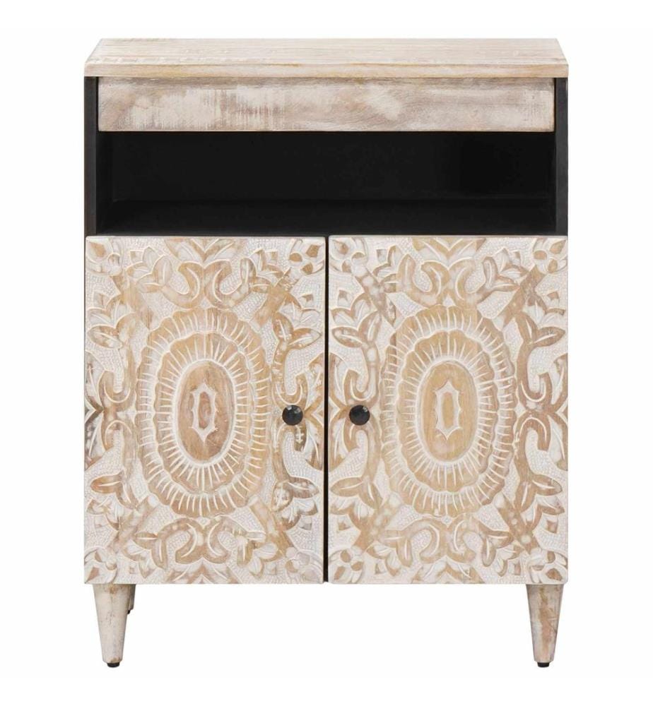 Buffet avec porte Blanc 60 x 33,5 x 75 cm Bois de mangue massif