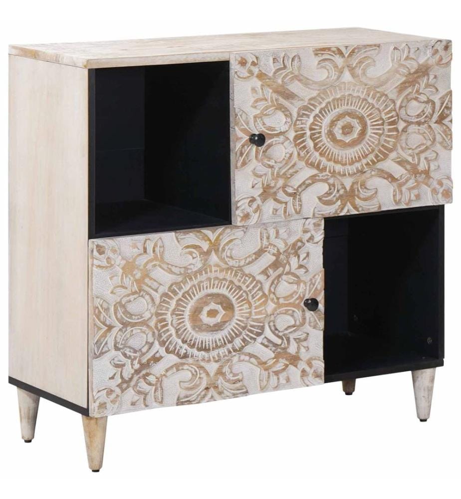 Buffet avec porte Blanc 80 x 33,5 x 75 cm Bois de mangue massif