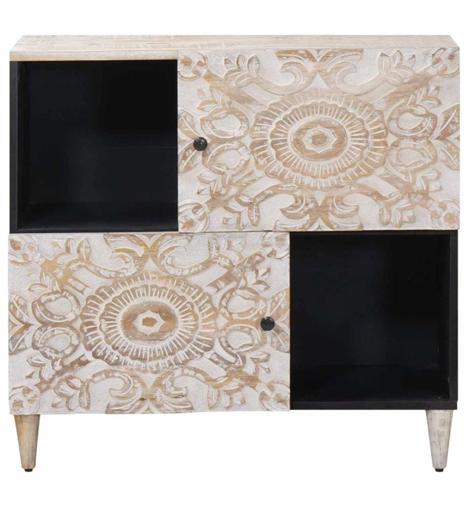 Buffet avec porte Blanc 80 x 33,5 x 75 cm Bois de mangue massif