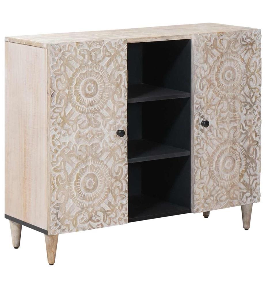 Sideboard mit Regal Weiss 90 x 33,5 x 75 cm Massivholz Mango