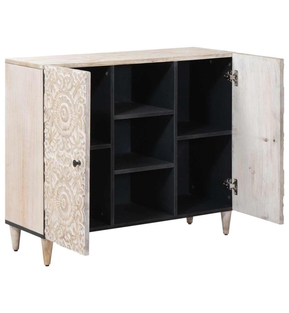 Sideboard mit Regal Weiss 90 x 33,5 x 75 cm Massivholz Mango