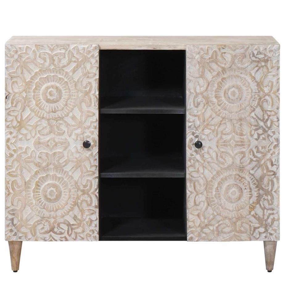 Sideboard mit Regal Weiss 90 x 33,5 x 75 cm Massivholz Mango