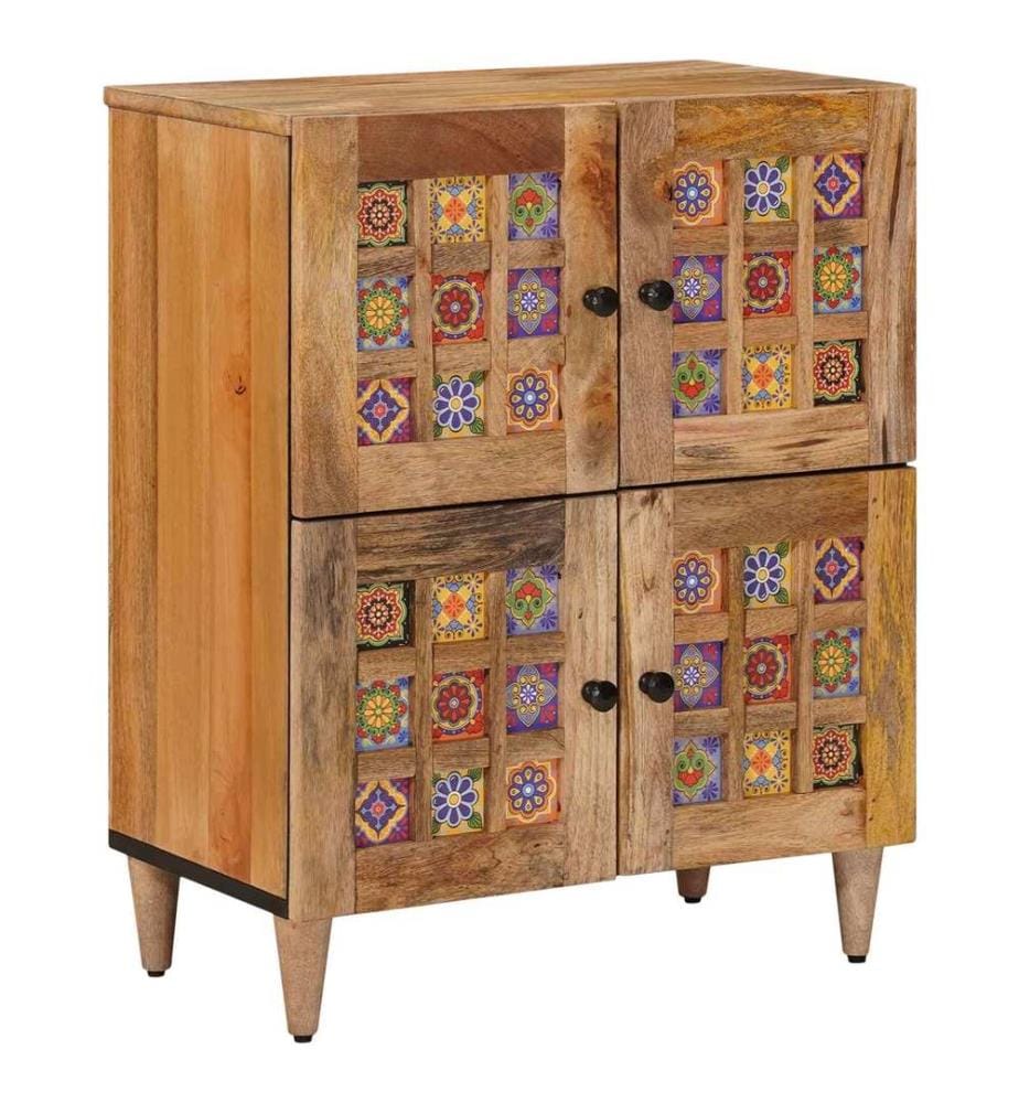 Buffet avec porte Naturel 60 x 33 x 75 cm Bois de mangue massif
