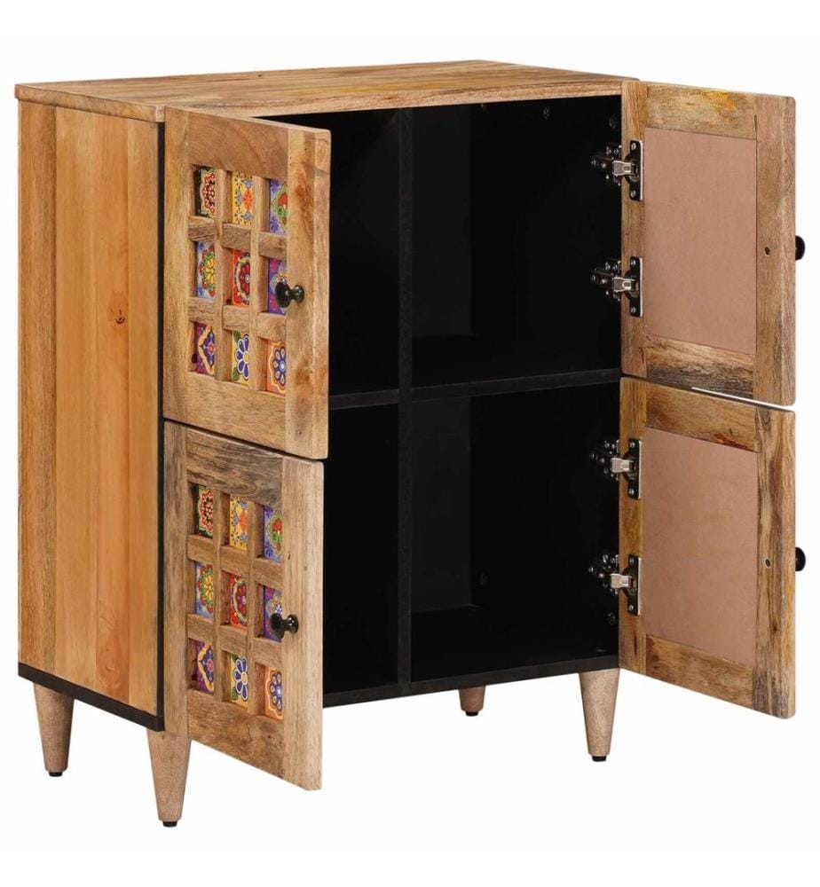 Buffet avec porte Naturel 60 x 33 x 75 cm Bois de mangue massif