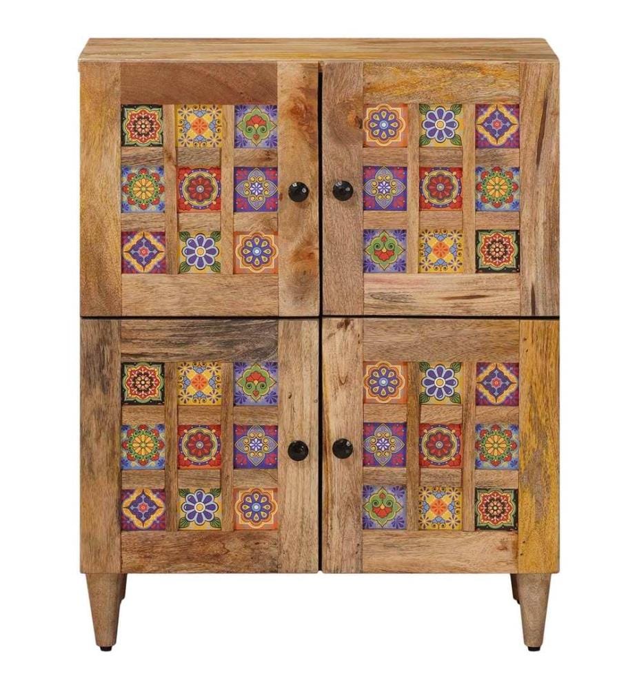 Buffet avec porte Naturel 60 x 33 x 75 cm Bois de mangue massif