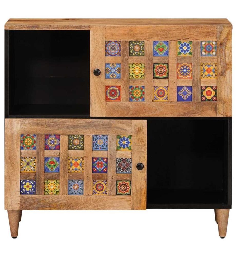 Buffet avec porte Naturel 80 x 33 x 75 cm Bois de mangue massif