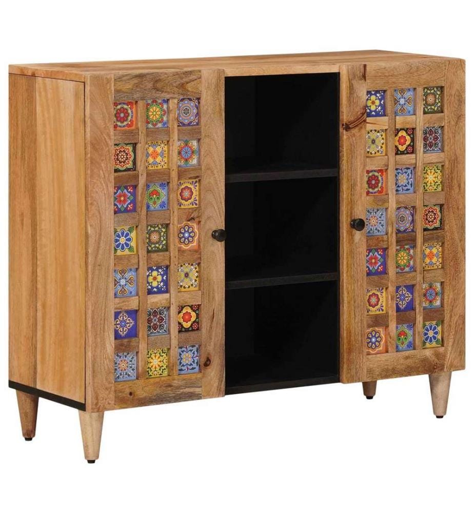 Sideboard mit Regal Natur 90 x 33 x 75 cm Massivholz Mango