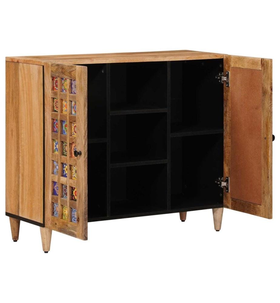 Sideboard mit Regal Natur 90 x 33 x 75 cm Massivholz Mango