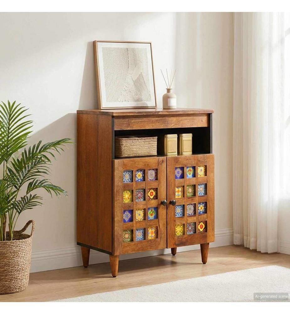 Buffet avec porte Noyer 60 x 33 x 75 cm Bois de mangue massif