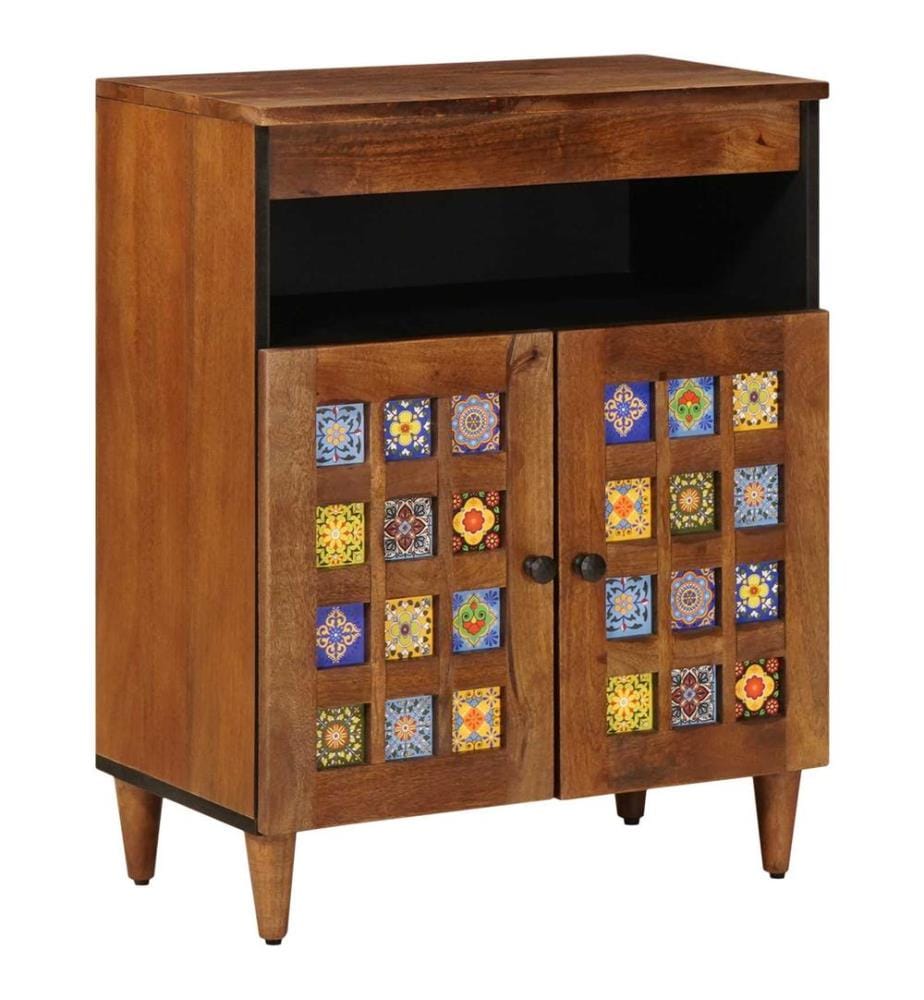 Buffet avec porte Noyer 60 x 33 x 75 cm Bois de mangue massif