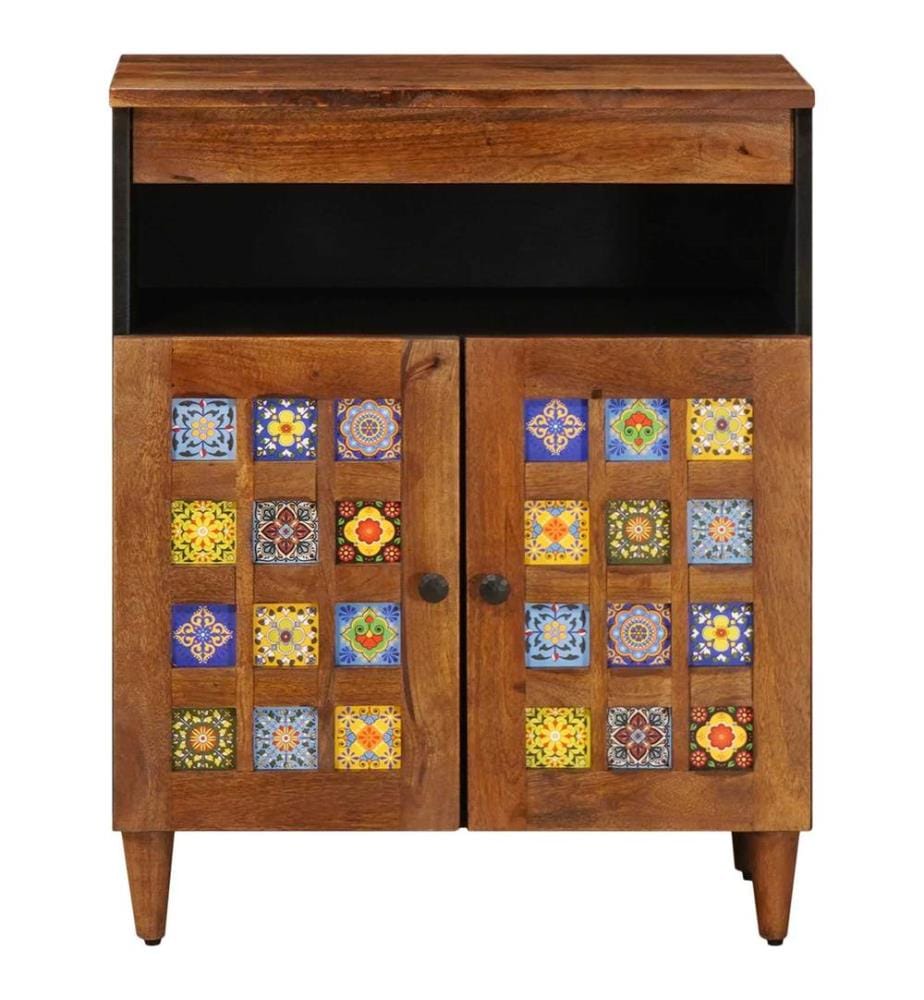 Buffet avec porte Noyer 60 x 33 x 75 cm Bois de mangue massif