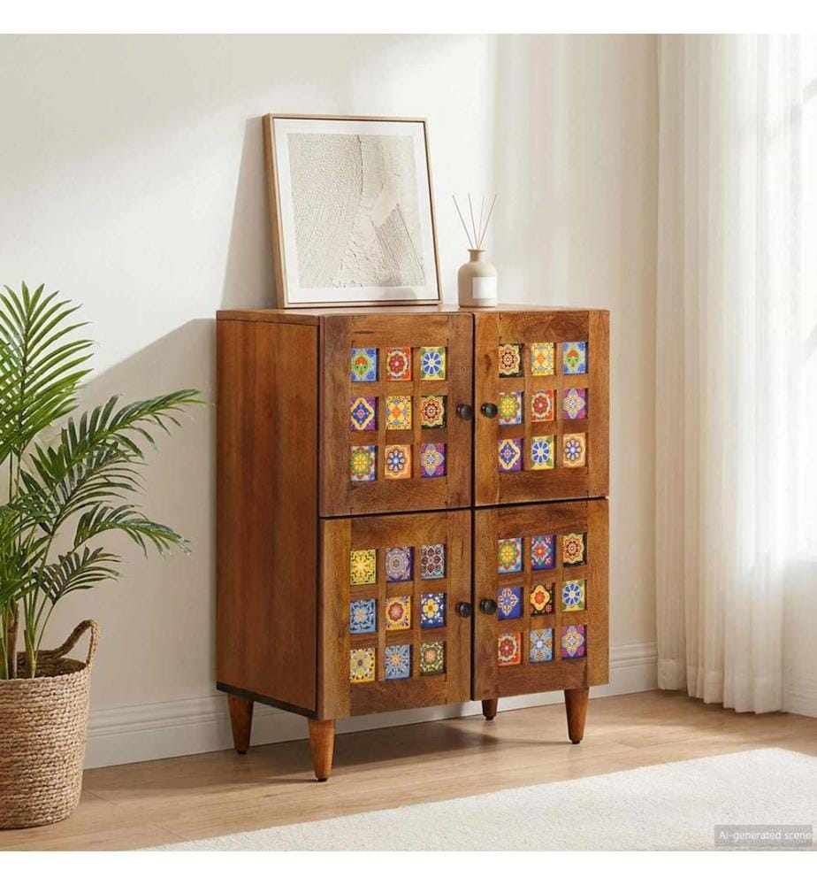 Buffet avec porte Noyer 60 x 33 x 75 cm Bois de mangue massif