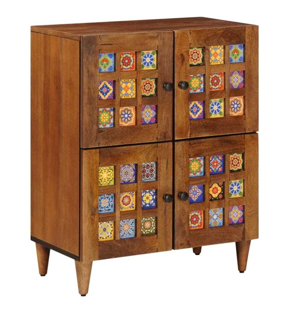 Buffet avec porte Noyer 60 x 33 x 75 cm Bois de mangue massif