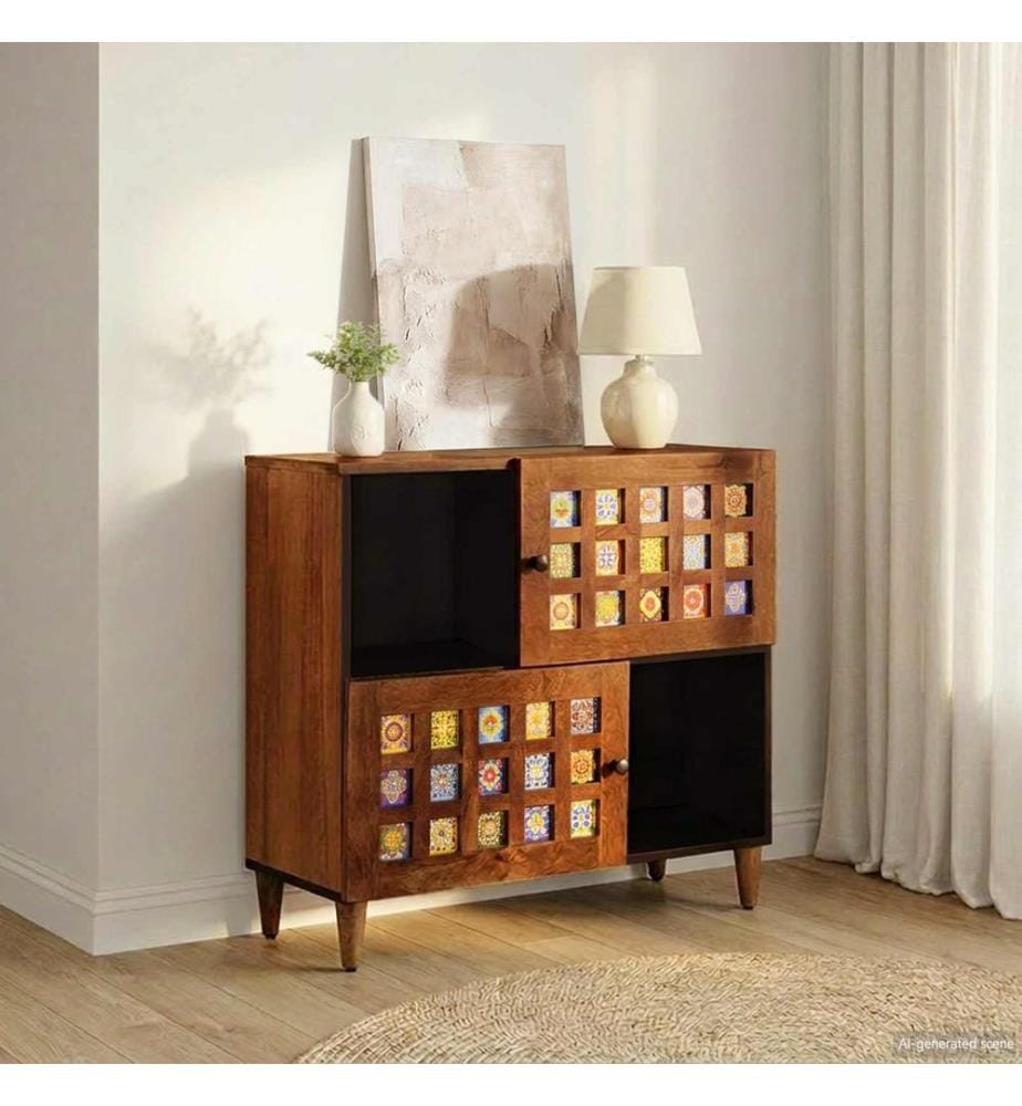 Buffet avec porte Noyer 80 x 33 x 75 cm Bois de mangue massif