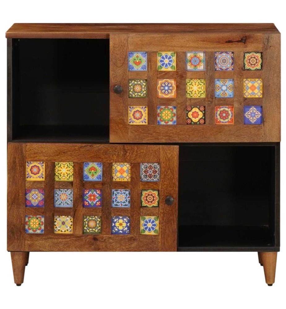 Buffet avec porte Noyer 80 x 33 x 75 cm Bois de mangue massif
