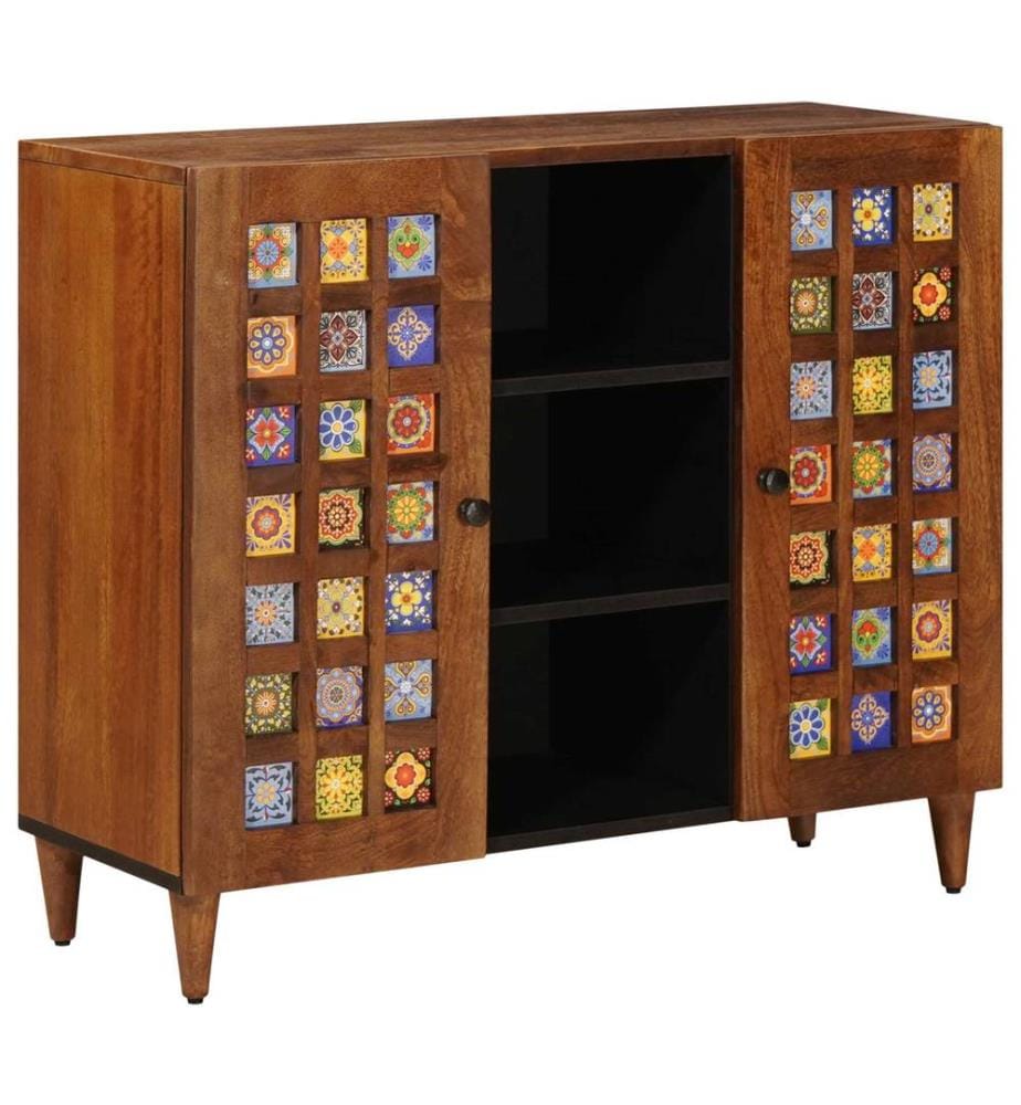 Sideboard mit Regal Walnuss 90 x 33,5 x 75 cm Massivholz Mango