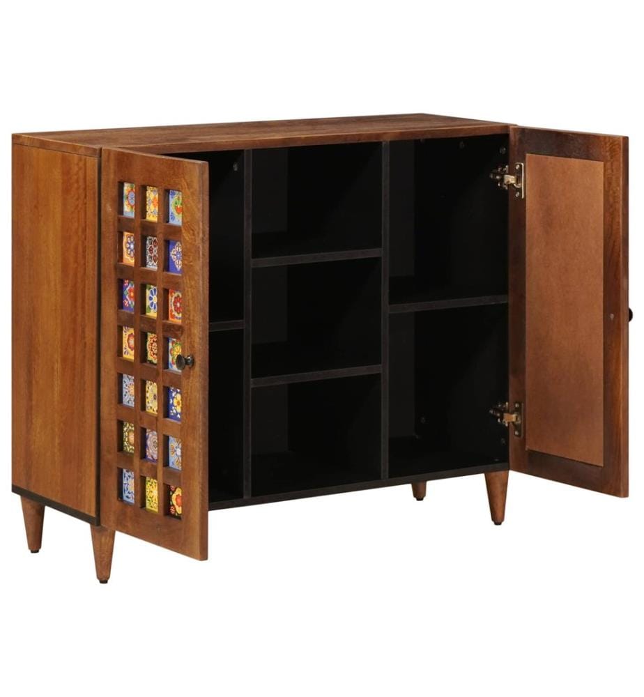 Sideboard mit Regal Walnuss 90 x 33,5 x 75 cm Massivholz Mango