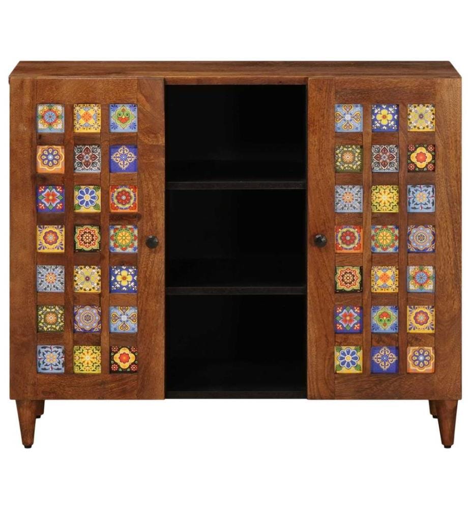Sideboard mit Regal Walnuss 90 x 33,5 x 75 cm Massivholz Mango