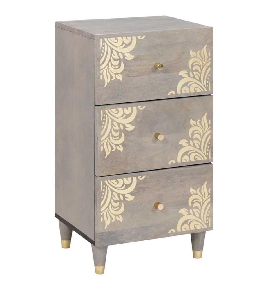 Sideboard Grau und Gold 40 x 33 x 75 cm Massivholz Mango