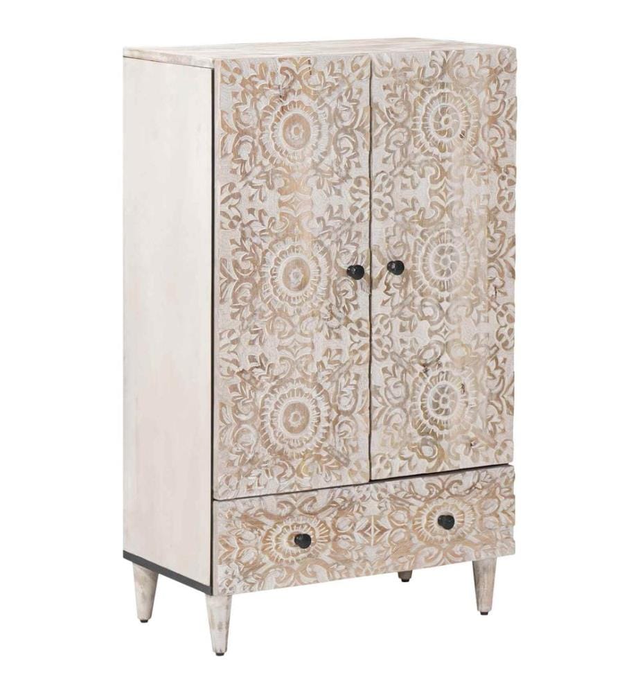 Hochschrank mit Regal Weiss 60 x 33,5 x 100 cm Massivholz Mango