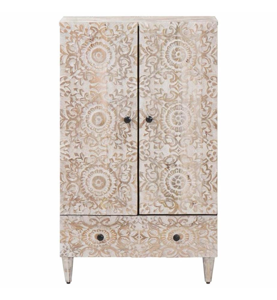 Hochschrank mit Regal Weiss 60 x 33,5 x 100 cm Massivholz Mango