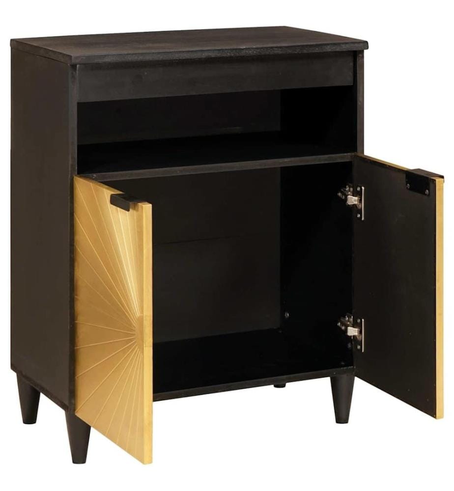 Buffet Noir et or 60 x 33 x 75 cm Bois de mangue massif