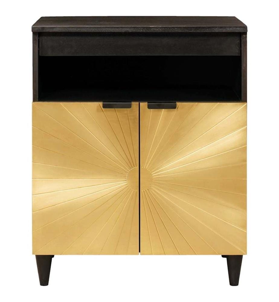 Buffet Noir et or 60 x 33 x 75 cm Bois de mangue massif