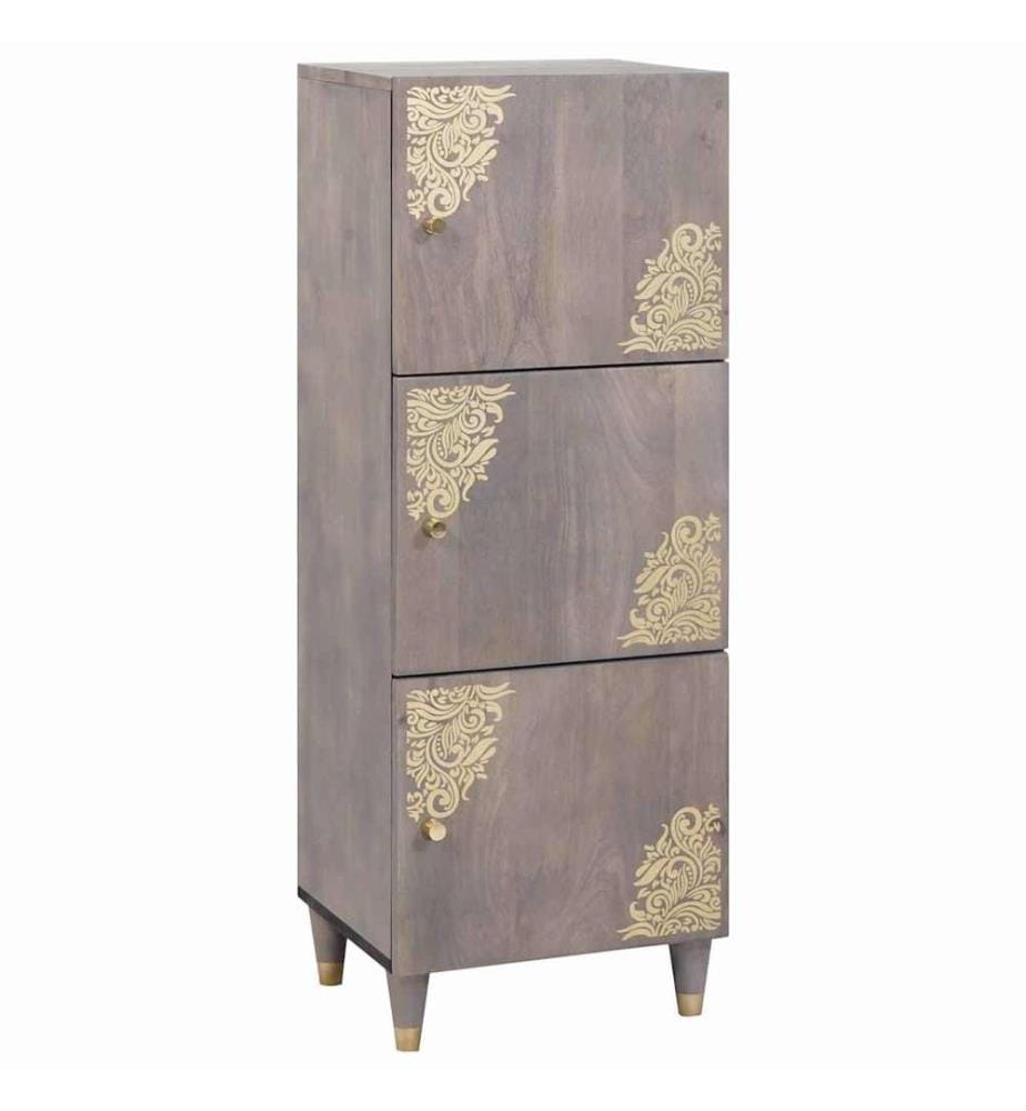 Haut Armoire Gris et or 40 x 33 x 110 cm Bois de mangue massif