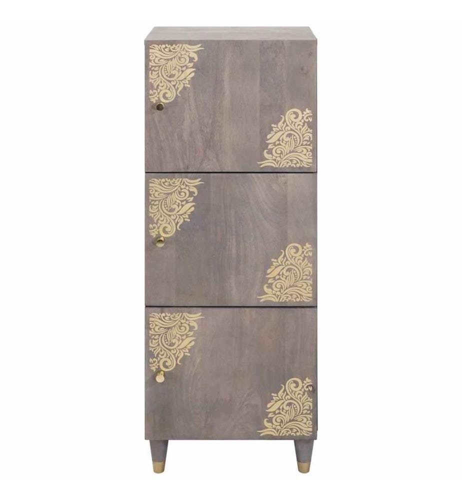 Haut Armoire Gris et or 40 x 33 x 110 cm Bois de mangue massif