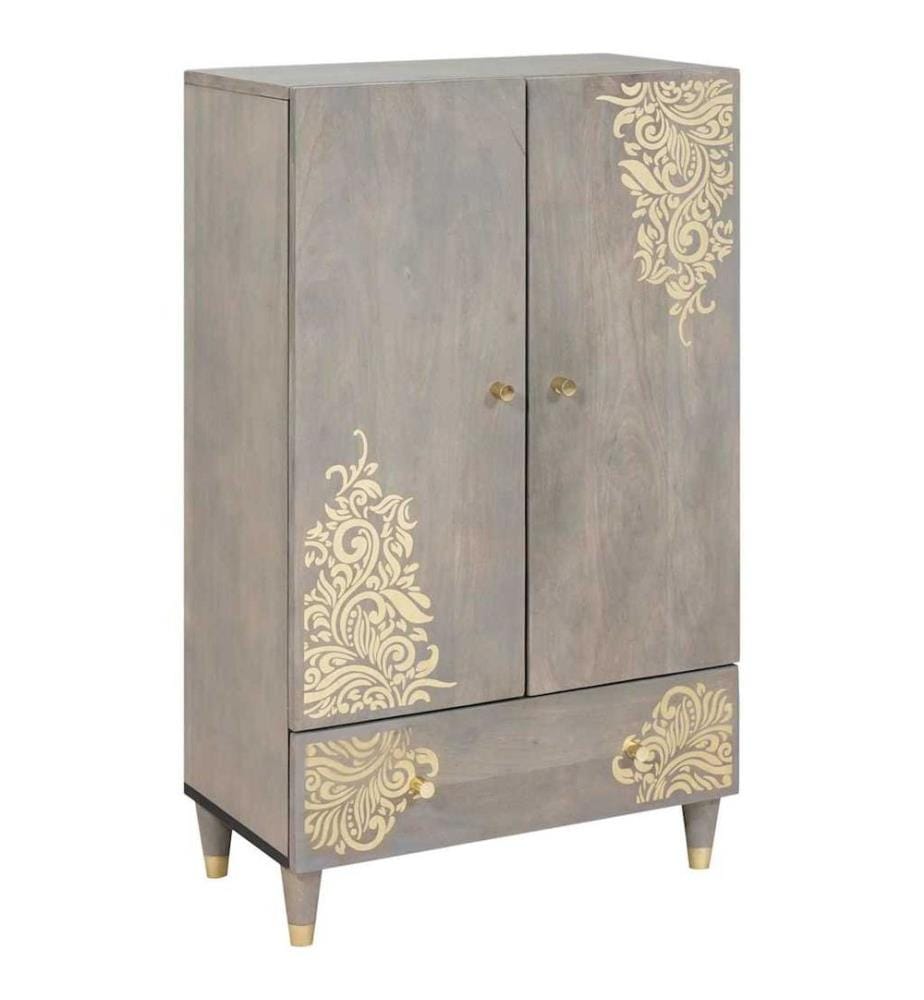Haut Armoire Gris et or 60 x 33 x 100 cm Bois de mangue massif