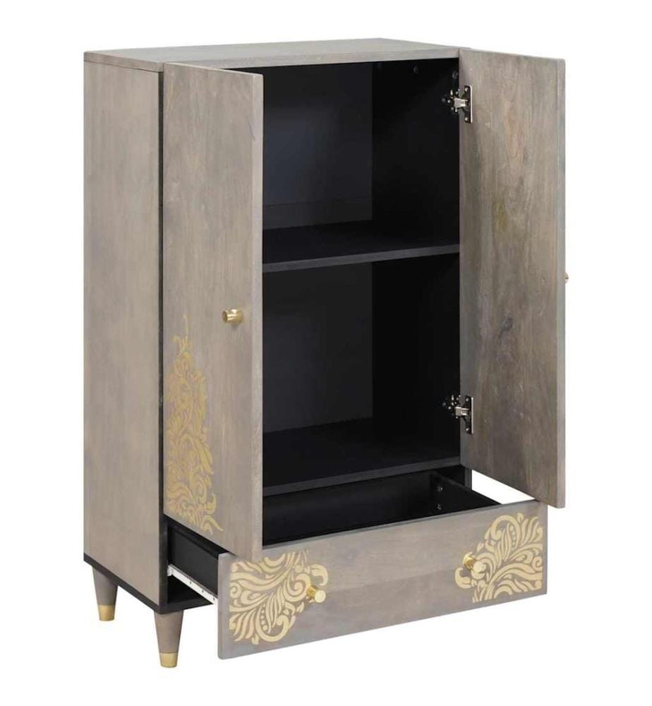 Haut Armoire Gris et or 60 x 33 x 100 cm Bois de mangue massif