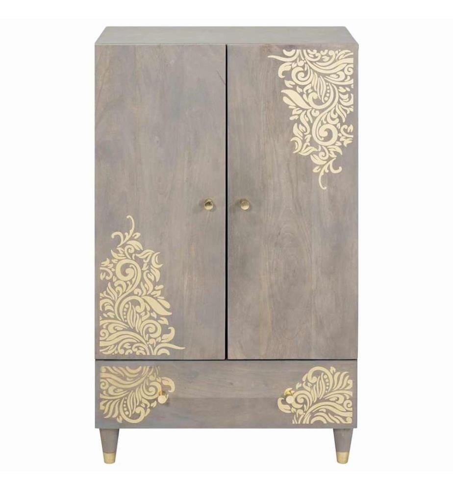 Haut Armoire Gris et or 60 x 33 x 100 cm Bois de mangue massif